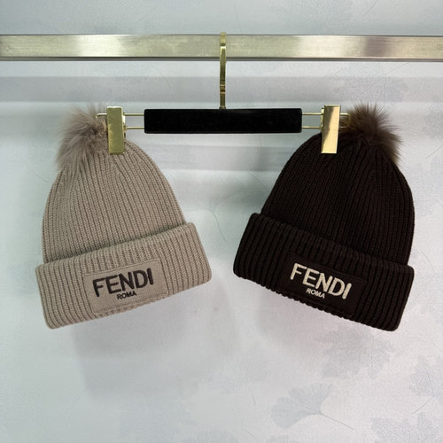 Fendi Soft Knit Hat with Pom-Pom and Logo