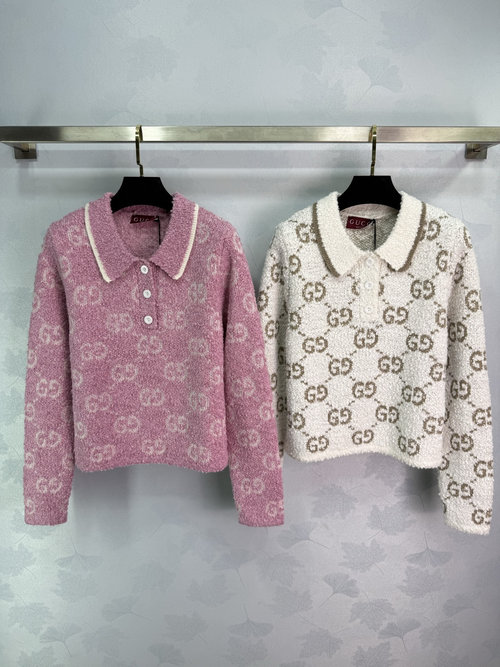 Gucci Jacquard Collar Top with Classic Double-G Pattern and Contrasting Design