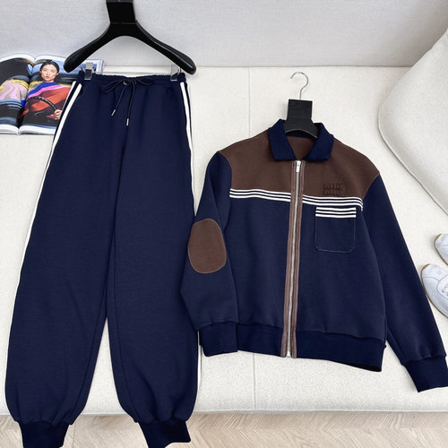 Miu Miu Casual Outfit: Collared Jacket with Elastic-waist Pants