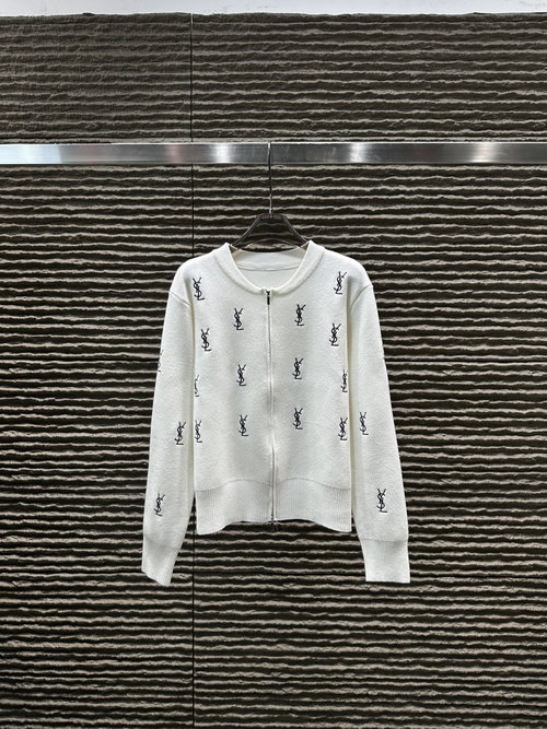 Yves Saint Laurent Newly Released Embroidered Letter Zipper Cardigan