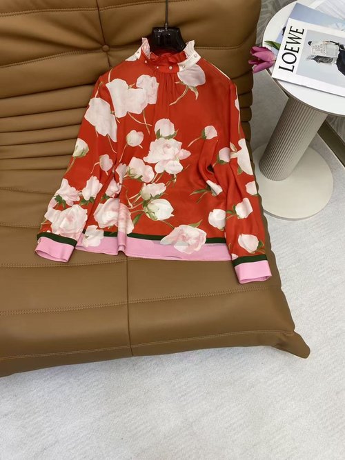 Valentino Silk Blouse with Floral Pattern and Ruffled Collar