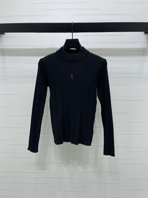 Yves Saint Laurent Embroidered Knit Long-Sleeve Base Layer with Stripes