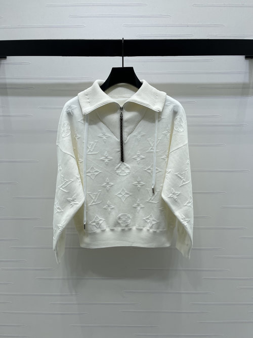 Louis Vuitton Flip Collar Drawstring Jacquard Knit Long-Sleeve with Zipper