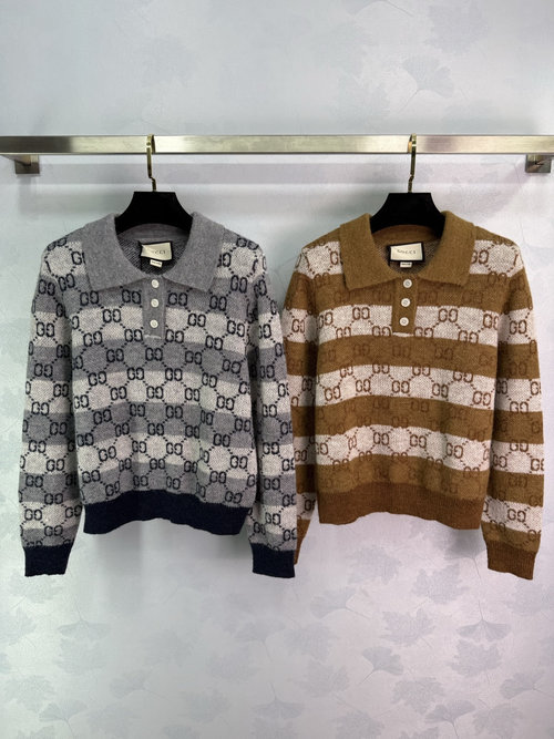 Gucci Classic GG Pattern Knit Sweater with Vintage College Aesthetic