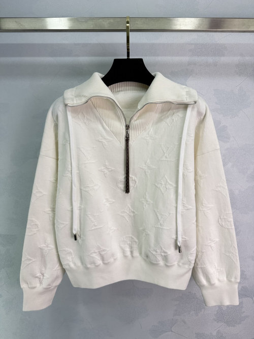 Louis Vuitton Embossed Half-Zip Hoodie with Classic Monogram Pattern