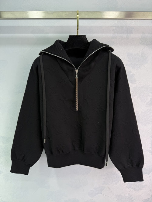 Louis Vuitton Embossed Half-Zip Hoodie with Classic Monogram Pattern