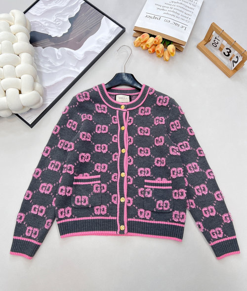 Gucci Soft Wool Jacquard Cardigan with Classic Double G Pattern