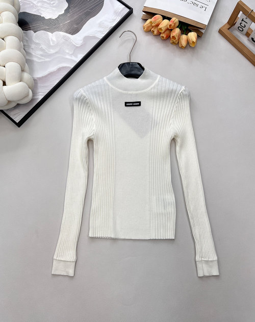 Miu Miu Embroidered Logo Collared Knit Top, Soft & Versatile