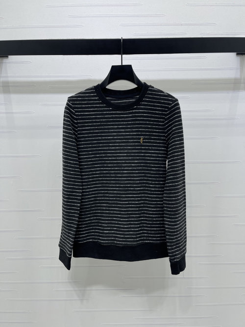Yves Saint Laurent Color-Blocked Striped Long Sleeve with Hardware Logo