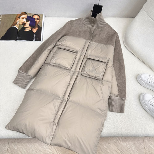 Brunello Cucinelli Fashionable Wool-Spliced Os Cut Long Down Jacket