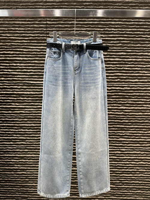Chanel New Arrival: Reinforced Denim Straight-Leg Trousers with Belt