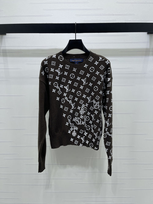 Louis Vuitton Latest Series Jacquard Knit Pullover Sweater with Four - leaf Clover Decoration