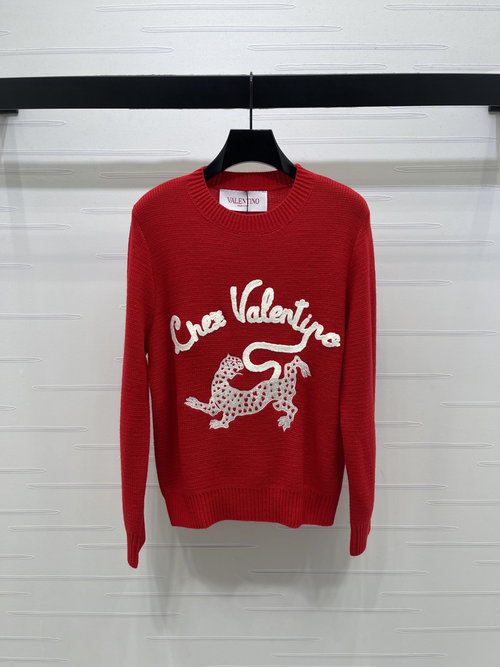 Valentino High-quality Round-neck Hooked Pullover with Leopard Print