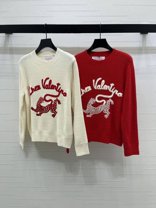 Valentino High-quality Round-neck Hooked Pullover with Leopard Print