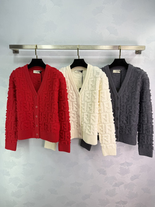Fendi FF Pattern Knit Cardigan with V-Neck, Cozy and Stylish