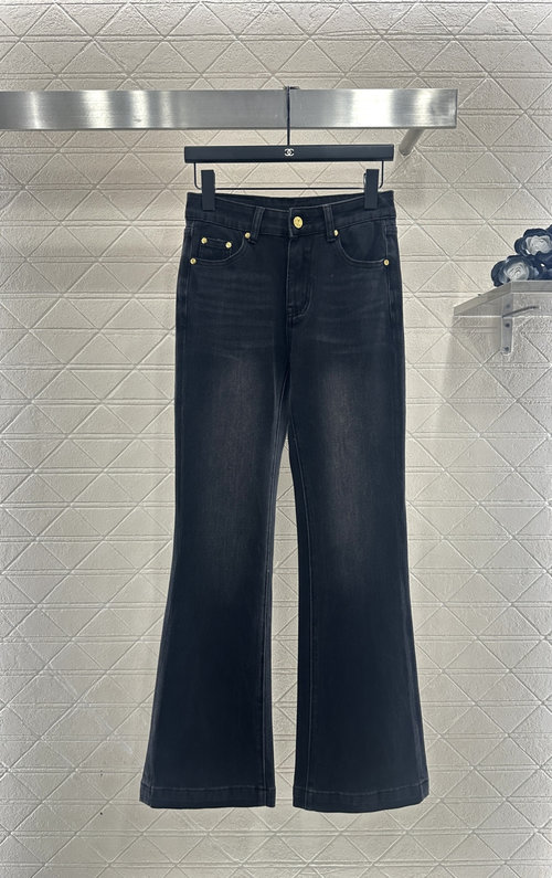 Chanel Retro Stretch Bootcut Jeans with Distressed Details and Embellishments