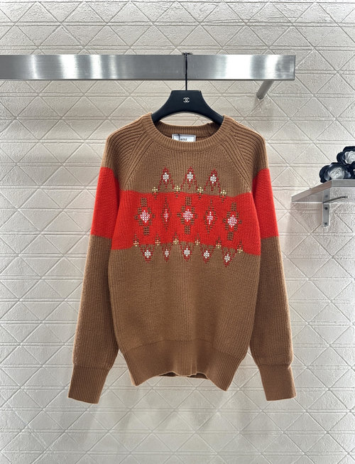 Ami Custom Wool Knitted Sweater with Red Highlights