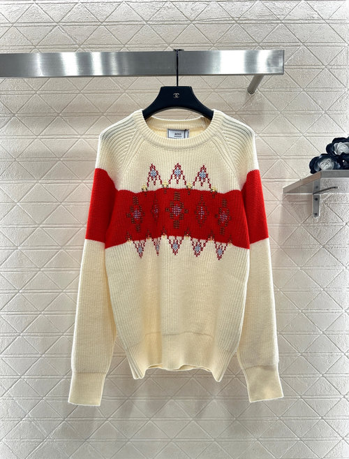 Ami Christmas Limited Edition Color - Blocked Knit Sweater with Pattern