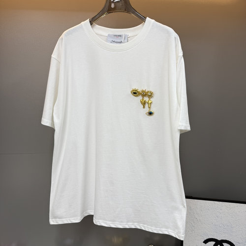 Schiaparelli Elegant Tops in Black, White & Brown with Gold Neck Hardware, Ideal for Jeans