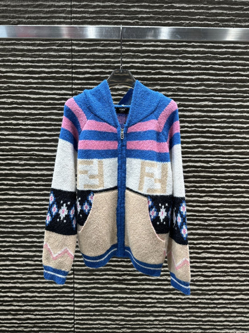 Fendi Color-blocked Zipper Cardigan