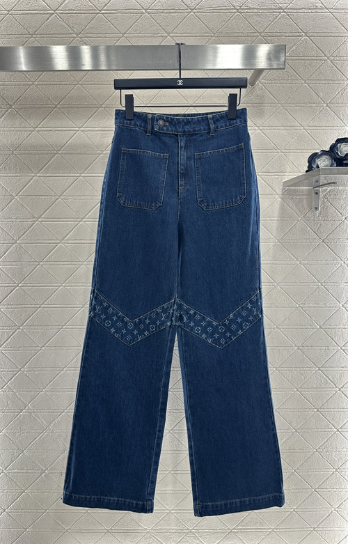 Louis Vuitton Laser Spliced Denim Straight Pants with Logo Embellishment