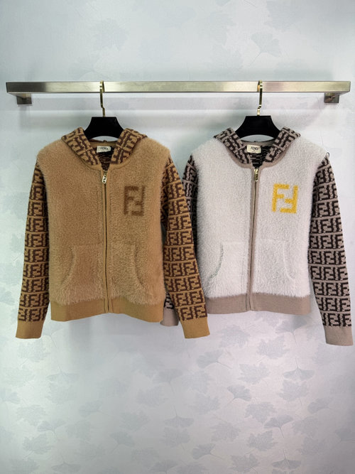 Fendi CUSTOMIZED JACQUARD HOODED CARDIGAN WITH COLOR COLLISION