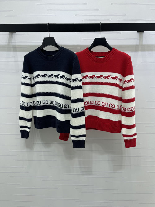 Gucci Premium Solid - color Stripe Sweater with Horse Hook