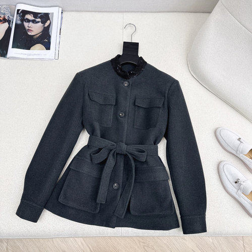 Brunello Cucinelli Sequin and Wool Collar Layering Coat