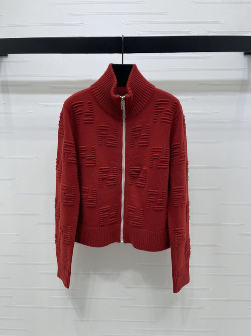 Fendi Latest Collection Fendi Knit Open Cardigan with Double F Jacquard Design