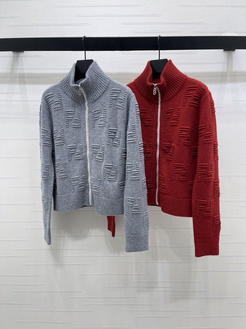 Fendi Latest Collection Fendi Knit Open Cardigan with Double F Jacquard Design