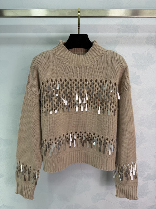 Brunello Cucinelli Luxurious Handmade Cashmere Sweater with Tassels and Sequins