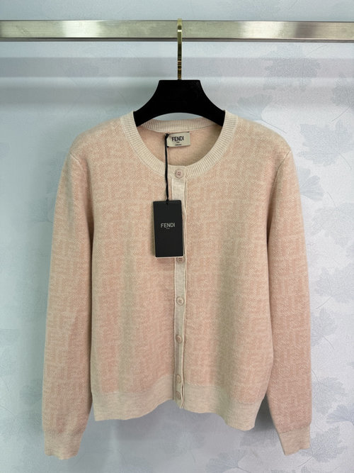 Fendi Round Neck Long Sleeve Cardigan with Letter Embroidered