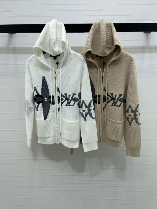 Louis Vuitton Jacquard Hooded Zip Knit Cardigan with Logo