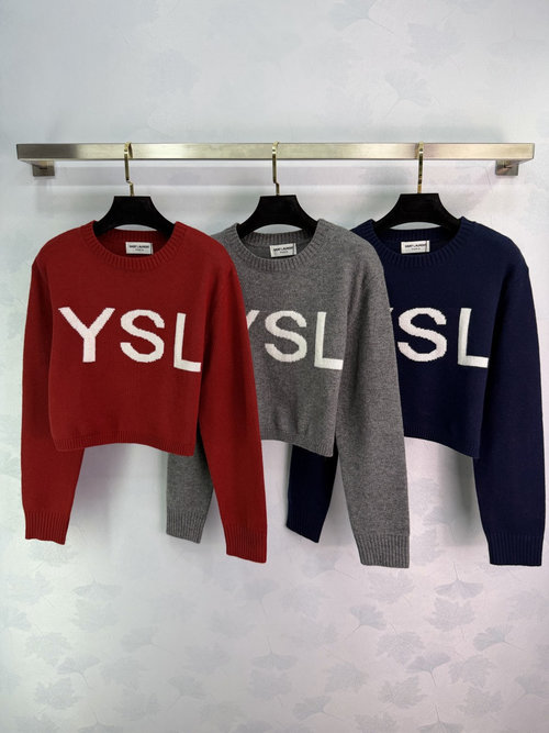 Yves Saint Laurent Letter Knit Sweater, Soft and Comfortable, with White Logo Letters in a Loose Casual Fit