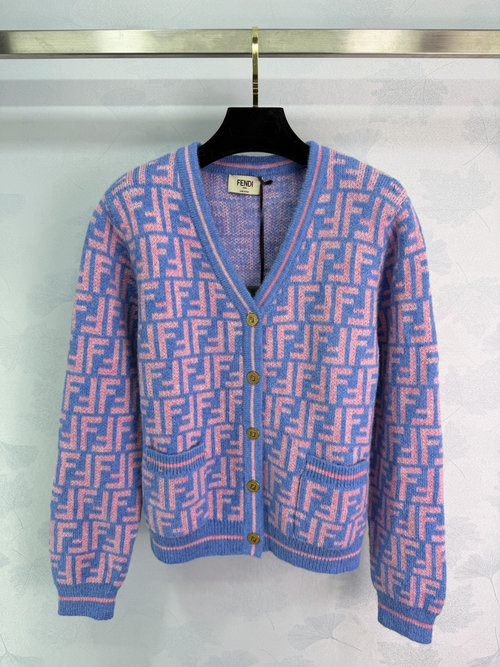 Fendi Elegant Double F Jacquard V-Neck Knit Cardigan for Everyday Use