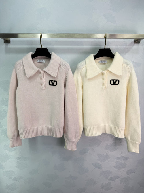 Valentino Classic Collar Knit Sweater with Logo Embroidery, Cozy and Stylish Look