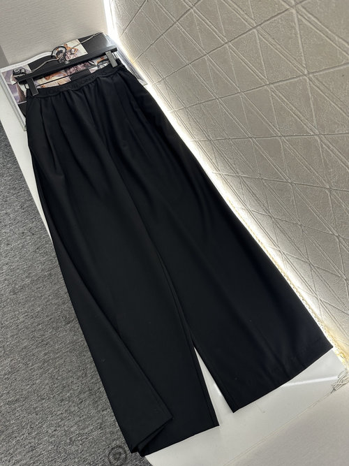 Louis Vuitton Custom Wool Elastic-Waistband Trousers with Embroidered Letters