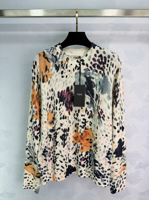 Fendi Artistic Colorful Print Knitted Sweater