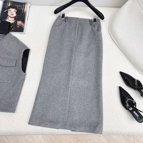 Brunello Cucinelli Italian Minimalist Wool Blend Vest & Skirt for Layered Elegance