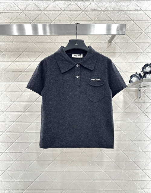 Miu Miu Custom Wool Blend V-neck Sweater with Pocket and Logo