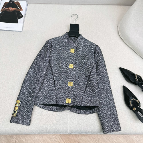 Chanel Grey Tweed Stand-Collar Coat