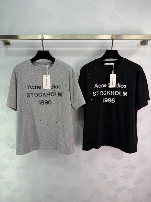 Acne Studios Rhinestone Embellished Cotton T-Shirt with Vintage Distressed Style