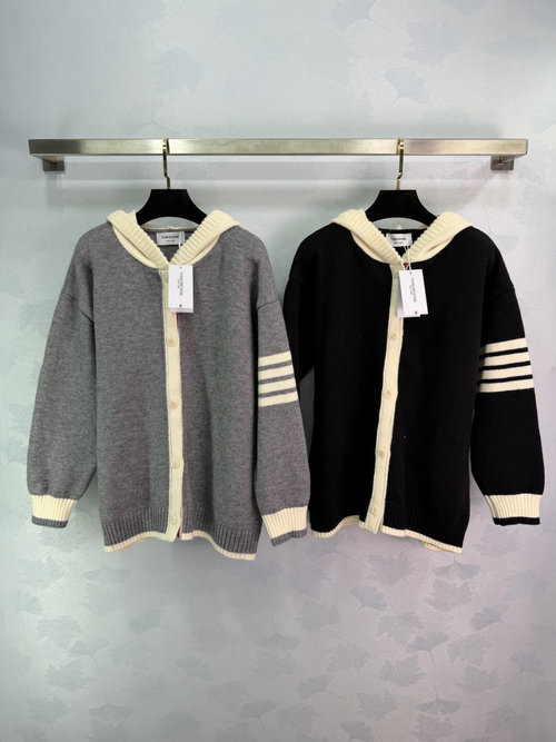 Thom Browne Academic Color-Block Knit Cardigan with Single-Row Buttons