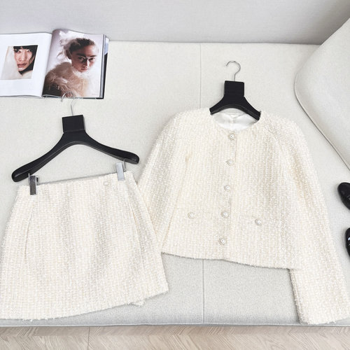 Chanel New Style Set with Collared Cropped Jacket and Skirt