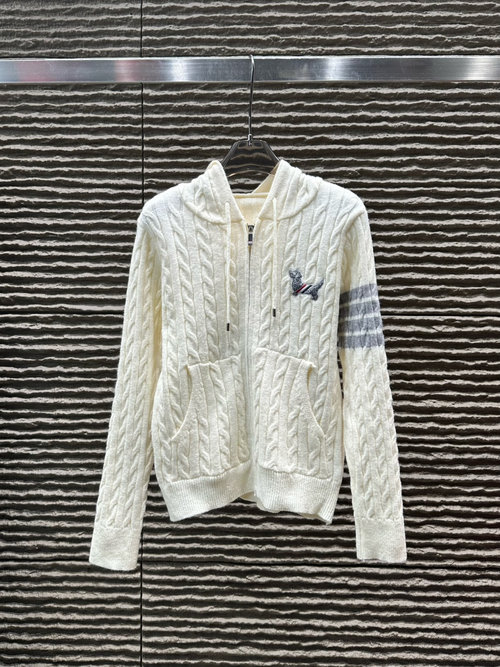 Thom Browne Hooded Slim Zipper Cardigan with High-Quality Bulk Photos Display