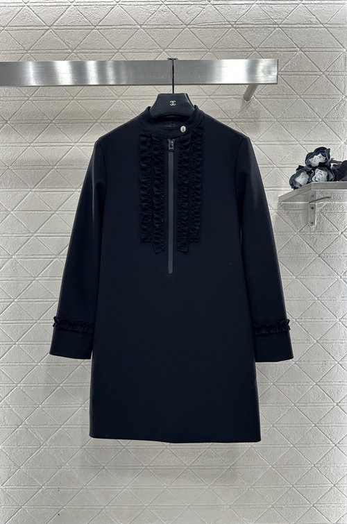 Louis Vuitton Elegant Lace-Trimmed Dress with Micro-A Silhouette, Sophisticated Design