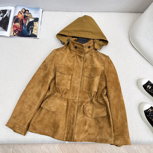 Loro Piana Luxury Traveler Genuine Leather Coat with Suede Process and Adjustable Waist