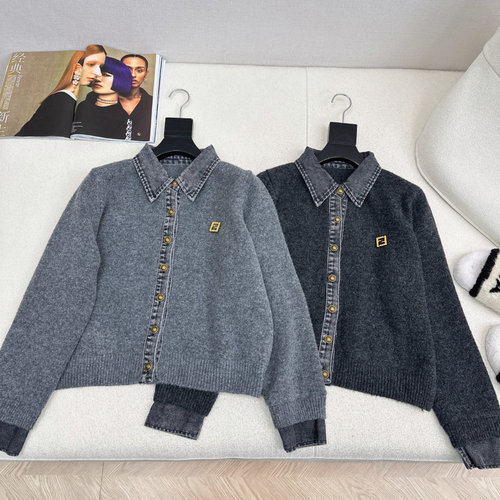 Fendi Denim - Patched Polo Sweater for Stylish Layering