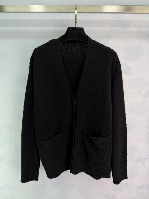 Fendi Premium Wool V-Neck Cardigan with Loose Fit and Pockets