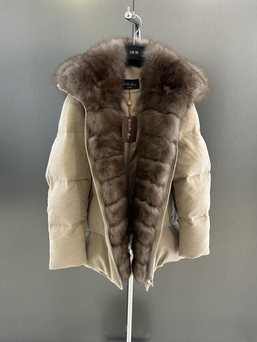Loro Piana High-Quality Goose Down Jacket with Detachable Fox Fur Collar